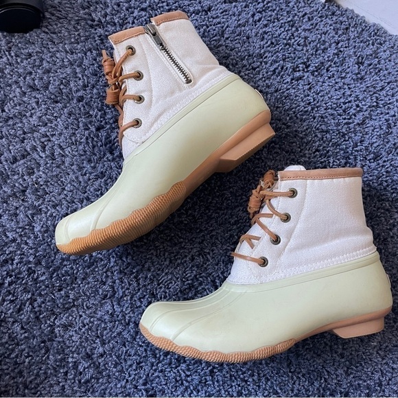 SPERRY Women’s Duck Boot Size 7.5 Cream Gold Sparkle Bean Boot Preppy - Picture 6 of 14
